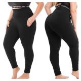Walifrey Plus Size Leggings with Pockets for Women, High Waist Opaque Tummy Control Leggings Black 3XL