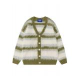 Aelfric Eden Color Blocking Striped Fuzzy Cardigan Casual Crewneck Vintage Oversized Button Down Knit Sweater Green XS