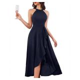 Dressystar Womens Halter Split Hem Party Dress Elegant Long Formal Prom Dress Cocktail Wedding Guest Maxi Dresses LM08 Navy XXL