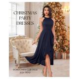 Dressystar Womens Halter Split Hem Party Dress Elegant Long Formal Prom Dress Cocktail Wedding Guest Maxi Dresses LM08 Navy XXL