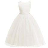 Galluria Flower Girl Dress Girls Dresses Wedding Satin V-Back Pearls for Pageant Prom Ball Gowns Party Ivory Size- 12