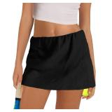 Gozoloma Womens Cotton Linen Skorts Casual Cute A-Line Mini Skirts with Ruffle Inner Waistband(Black-S)