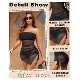 Avidlove Womens Mesh Dress Bodycon Mini Lingerie Dress Backless Tube Ruched Slit Clubwear Outfits Black S