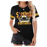 Football Shirt for Women Game Day Shirt Football Fans Shirt Mom Tee Casual Short Sleeve Tops Black, X-Large