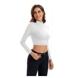 Long Sleeve Crop Tops for Women Mock Turtleneck for Women Turtle Necks for Womens Long Sleeve Cropped Tee Shirts for Teen Girls White Medium