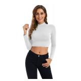 Long Sleeve Crop Tops for Women Mock Turtleneck for Women Turtle Necks for Womens Long Sleeve Cropped Tee Shirts for Teen Girls White Medium