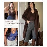 FeelinGirl Lace Shapewear Body Suits for Women Tummy Control Shapewear V Neck Lace Tops Jumpsuit Top Brown 3XL