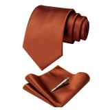 JEMYGINS Rust Formal Necktie and Pocket Square Tie Clip Sets for Men(rust)
