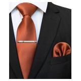 JEMYGINS Rust Formal Necktie and Pocket Square Tie Clip Sets for Men(rust)