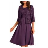 GRACE KARIN Mother of The Bride Dresses Formal Wedding Party Dress Two Piece Dress with Chiffon Jacket Dark Purple XXL