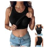 CHICME Tank Tops with Built in Bras Athletic Tank Tops for Women Ribbed Tank Top Running Tops Black-L