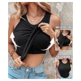 CHICME Tank Tops with Built in Bras Athletic Tank Tops for Women Ribbed Tank Top Running Tops Black-L