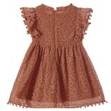 Niyage Toddler Girls Elegant Lace Pom Pom Flutter Sleeve Party Princess Dress Brown sSize- 4