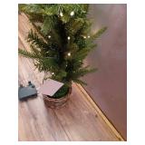 Nearly Natural 24" Pre-Lit LED Artificial Christmas Tree in Decorative Basket White Lights - Retail: $80