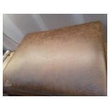 Owen 34 inch Wide Mid-Century Modern Coffee Table Storage Ottoman in Distressed Chestnut Brown Vegan Leather - Retail: $312