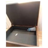 Owen 34 inch Wide Mid-Century Modern Coffee Table Storage Ottoman in Distressed Chestnut Brown Vegan Leather - Retail: $312