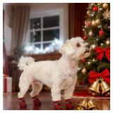 APPEARS NEW - SCENEREAL Christmas Fleece Dog Shoes for Small Medium Dogs, Anti-Slip Sole Puppy Boots & Paw Protectors with Reflective Straps Red Plaid Warm Soft Outdoor Walking Indoor Hardfloors, Size