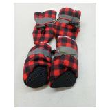 APPEARS NEW - SCENEREAL Christmas Fleece Dog Shoes for Small Medium Dogs, Anti-Slip Sole Puppy Boots & Paw Protectors with Reflective Straps Red Plaid Warm Soft Outdoor Walking Indoor Hardfloors, Size