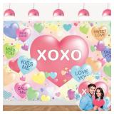 FACTORY SEALED - Valentines Conversation Hearts Backdrop Sweethearts Candy Hearts Photo Background for Sweet Heart Valentine