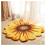 FACTORY SEALED - Syhonic Handmade Sunflower Rug Mat 25Ã25 Inch Flower Shape Floor Mat Washable Non-Slip Bath Mat Floor Rugs for Bedroom,Living Room,Kitchen,Bathroom(Yellow)