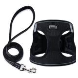 BOOMIBOO Dog Harness with Leash Set, No Pull Adjustable Reflective Step-in Puppy Pet Vest Harnesses for Small Medium Large Dogs and Cats,Black S