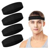 APPEARS NEW - 4 Pack Headbands for Men, Sweat Bands Headbands Men & Women, Cotton Terry Sweat Bands for Tennis, Basketball, Running, Gym, Working Out (Black)
