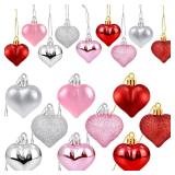 APPEARS NEW - 36Pcs Valentines Heart Shaped Ornaments - Valentines Heart Decorations - Red Pink Silver Glitter Heart Shaped Baubles - Romantic Christmas Valentines Tree Hanging Decorations