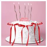 APPEARS NEW - Riceshoot 8 Pcs Red Bow Ribbon and Pearl Cake Topper, 5x7 Vintage Cupcake Decorating for Coquette Themed Party, Bridal Party Decoration, Birthday Valentine Candle Accessory, Engagement D