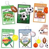 APPEARS NEW - 30 Pack Valentines Day Cards Gifts for Kids School Classroom Boys Girls Sport Class Valentines Exchange Bulk Valentines Keychain Party Favors Goodie Bags Stuffers Treats Prizes Stress Ba