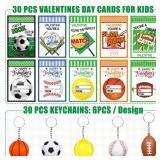 APPEARS NEW - 30 Pack Valentines Day Cards Gifts for Kids School Classroom Boys Girls Sport Class Valentines Exchange Bulk Valentines Keychain Party Favors Goodie Bags Stuffers Treats Prizes Stress Ba