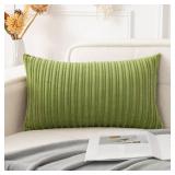 APPEARS NEW - UGS UGASA Velvet Soft Solid Decorative Pillow Covers Lumbar Cushion Case for Sofa/Bedroom/Car, 1 Piece, 12x20 Inch, Green