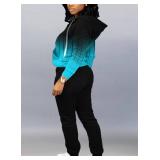 Mrskoala Two Piece Outfits for Women Tracksuit Sweat Suits Workout Jogging Sets Loungewear with Pocket Black Blue XL