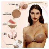 Strapless Sticky Adhesive Bra Invisible Push up Reusable Silicone Off Backless Viscous for Women Dress Coffee, Size G