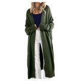 Danedvi Womens Long Cardigan Sweaters 2025 Fall Chunky Knit Oversized Slouchy Open Front Warm Coats with Pockets Army Green