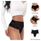 GAREDOB High Waisted Thongs Lace Full Coverage Soft Tangas Tropical Plants Lace Thongs Black-5Pack S