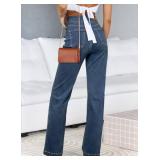 Sidefeel Jeans for Women High Waisted Stretchy Wide Leg Trendy Loose Straight Leg Zimbaplatinum Denim Pants Blue Size 14