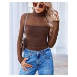 Avidlove Women Long Sleeve Bodysuit Turtle Neck Shapewear Body Suits Mesh One Piece Leotard Shirt Going Out Tops Fall Outfits, XL