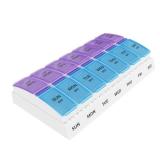 EZY DOSE Weekly AM/PM Pill Organizer, 7-Day Vitamin Container and Daily Medication Box with Large Pop-Out Compartments, 2 Times a Day Pill Holder, Blue and Purple Lids, Travel-Friendly Design