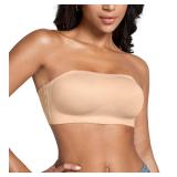 Strapless Bra for Women Non-Slip Silicone Bandeau Bra Wireless Clear Straps Comfy Tube Top Bralette Skin(1P2,XS)