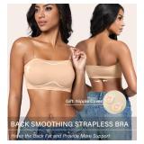 Strapless Bra for Women Non-Slip Silicone Bandeau Bra Wireless Clear Straps Comfy Tube Top Bralette Skin(1P2,XS)