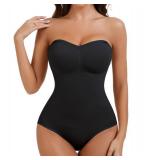 Miguofan Strapless Shapewear Bodysuit for Women With Built In Bra Seamless Tummy Control Tube Top Body Suit Body Shaper (Black, Small)