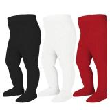 Mini angel Baby Tights 3-6 Months Girl Cable Knit Tights 3 Pack Baby Leggings Seamless Cotton Stockings Pantyhose for Infants Toddlers (Black+Ivory+Red, XS)