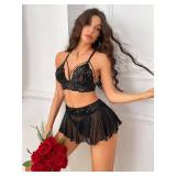 CRIPOM Lingerie for Women Cute Mini Skirt Lingerie Sets for Women Black XXL