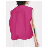 Womens Casual Zip Up Cargo Vest Oversized Crewneck Ruched Hem Sleeveless Blazer Jackets Tops, XL