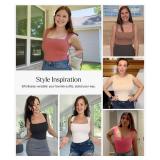 Popilush Bodysuits for Women - Dark Brown Sleeveless Square Neck Thong Bodysuit Tummy Control Going Out Double Lined Corset Tops, 3XL