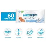 WaterWipes Sensitive+ Newborn & Baby Wipes, 3-In-1 Cleans, Cares, Protects, 99.9% Water, Unscented & Hypoallergenic, 60 Count
