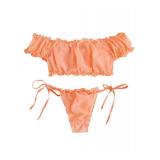 Lilosy Plus Size Curvy Sexy Stretch Ruffle Tie Sheer Mesh Lingerie Set Outfits 2 Piece Women Kawaii Cute See Through Matching Bra Panty Underwear Chiffon Orange 3X-Large