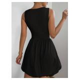 PRETTYGARDEN Summer Dresses for Women 2025 Casual Sleeveless Tank Mini Short Dress Crew Neck Bubble Sundress with Pockets (Black,Medium)