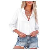 siliteelon Button Down Shirts for Women Dress Shirt Long Sleeve Collared Blouse Business Office Attire Fall Outfits 2025 - White L