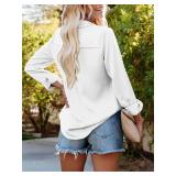 siliteelon Button Down Shirts for Women Dress Shirt Long Sleeve Collared Blouse Business Office Attire Fall Outfits 2025 - White L